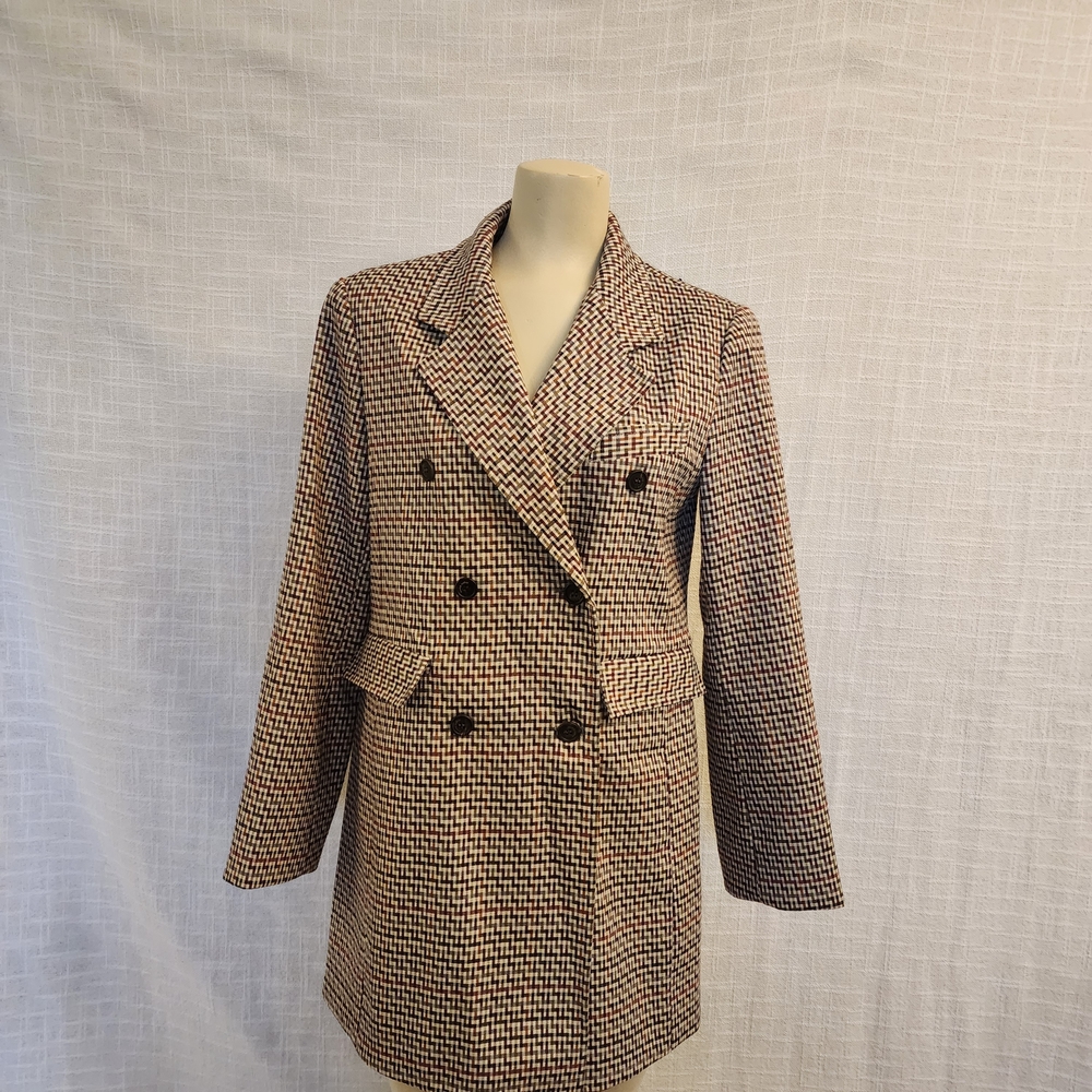 Angelo Bianco W Small Double breasted Hounds tooth Long Blazer Brown/Taupe A404